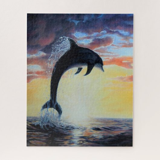 Dolphin springt bei Sonnenuntergang/Sonnenaufgang Puzzle (Vertikal)