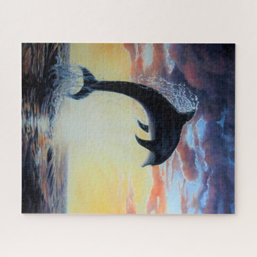 Dolphin springt bei Sonnenuntergang/Sonnenaufgang  Puzzle (Horizontal)