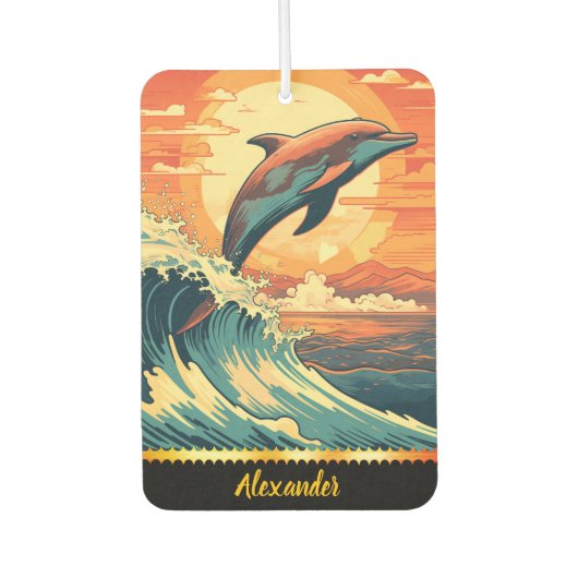 Dolphin springt über Sonnenuntergangswellen Autolufterfrischer (Vorderseite)