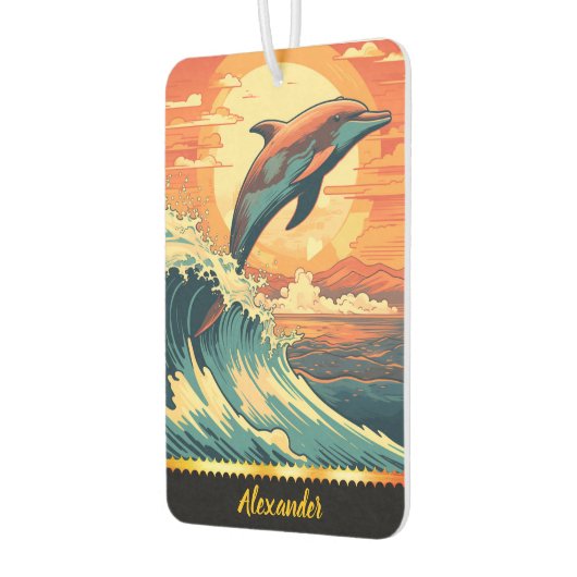 Dolphin springt über Sonnenuntergangswellen Autolufterfrischer (Links)