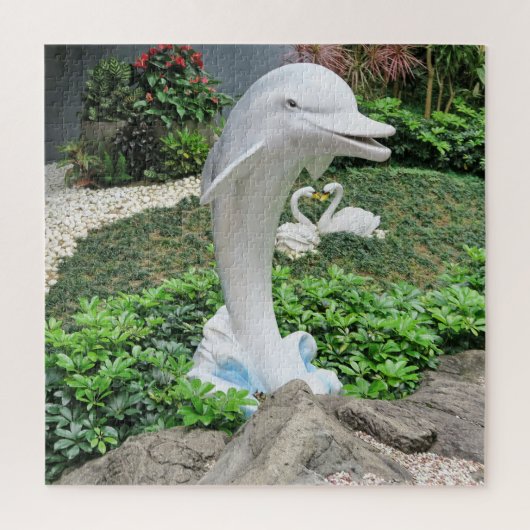 Dolphin, Statue, Park, Pflanze, Blume, Natur, Puzzle (Vertikal)