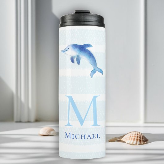Dolphin Stripes Monogram Beach Wasserfarbe Thermosbecher