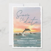 Dolphin Sunset Beach Watercolor Wedding Save The D Date (Vorderseite)