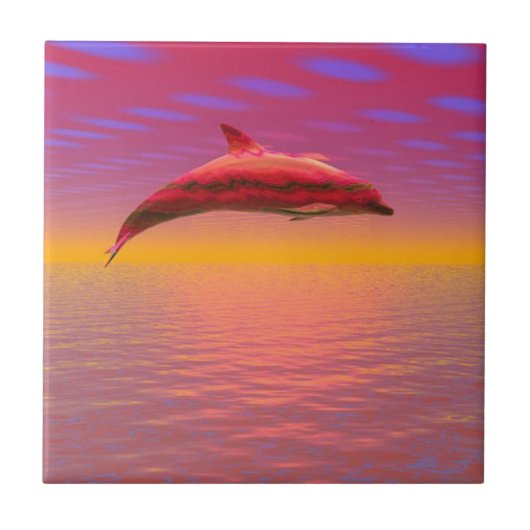 Dolphin Sunset Fliese (Vorderseite)