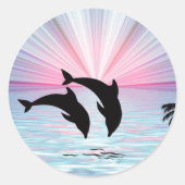 Dolphin Sunset Runder Aufkleber (Vorderseite)