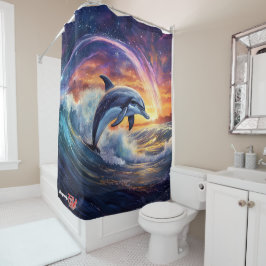 Dolphin Surfs Galaxy Design von Rich AMeN Gill Duschvorhang