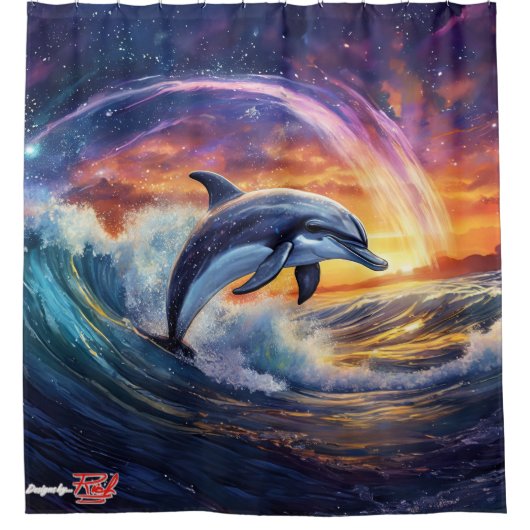 Dolphin Surfs Galaxy Design von Rich AMeN Gill Duschvorhang (Vorderseite)