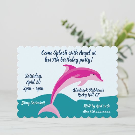 Dolphin Thema Geburtstagsfeier Einladung (Stehend Vorderseite)