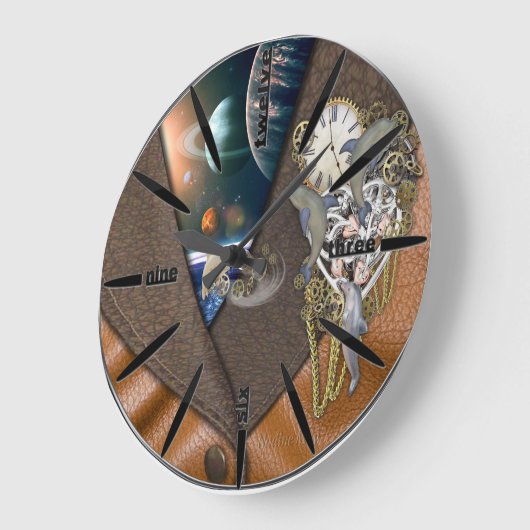 Dolphin Time on leather Große Wanduhr (Winkel)