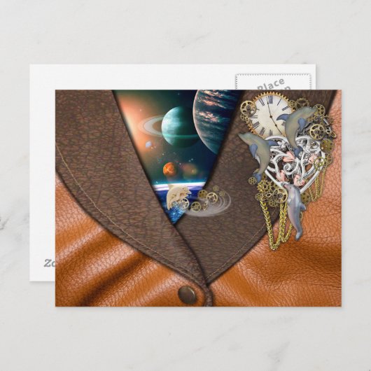 Dolphin Time on leather Postkarte (Vorne/Hinten)