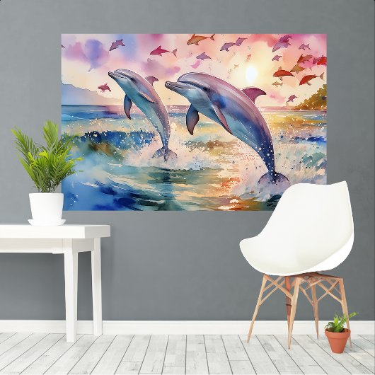 Dolphin Träume Aquarell XL Kunst Leinwanddruck