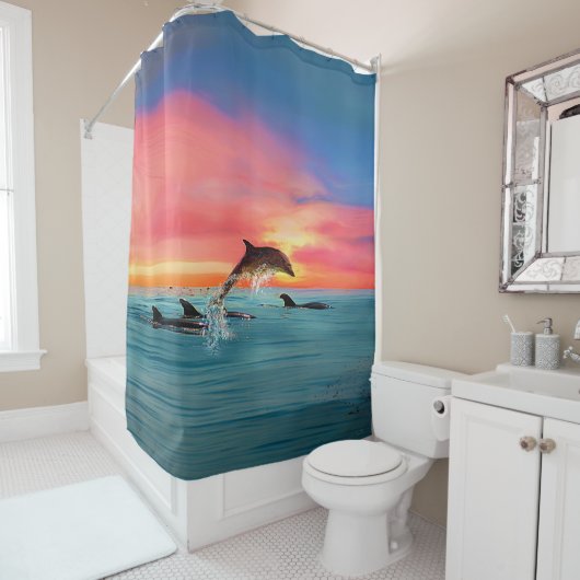 Dolphin Tropical Beach Sunset Seascape Duschvorhang (Beispiel)