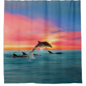 Dolphin Tropical Beach Sunset Seascape Duschvorhang (Vorderseite)