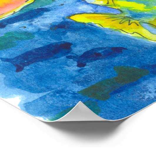 Dolphin Tropical Fish Aquarellbilder Poster (Ecke)