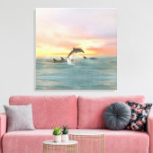 Dolphin Tropical Sunset | Wasserfarbenküste Leinwanddruck (Insitu (Wohnzimmer))