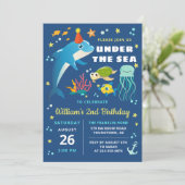Dolphin Turtle Jellyfish Under Sea Birthday Einladung (Stehend Vorderseite)