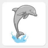 Dolphin über Wasser Quadratischer Aufkleber (Vorderseite)