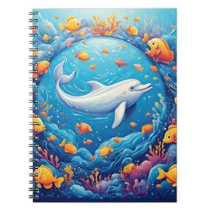 Dolphin umgeben von einem lebendigen tropischen Fi Notizblock
