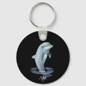 Dolphin und Monogramm auf Schwarz Schlüsselanhänger (Vorderseite)