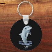 Dolphin und Monogramm auf Schwarz Schlüsselanhänger (Vorderseite)