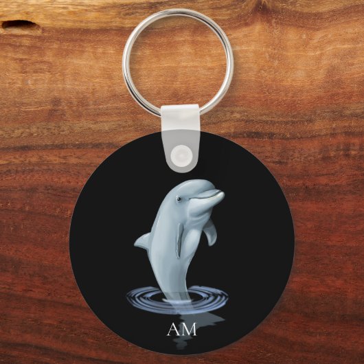 Dolphin und Monogramm auf Schwarz Schlüsselanhänger (Vorderseite)