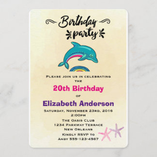Dolphin und Starfish Tropisches Thema Geburtstag Einladung