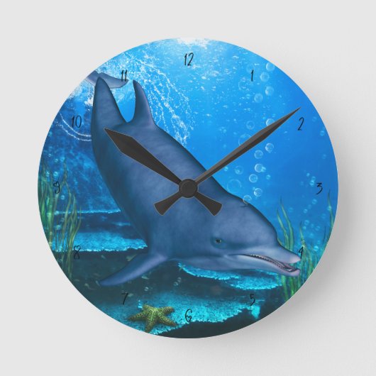 Dolphin Underwater Runde Wanduhr (Vorderseite)