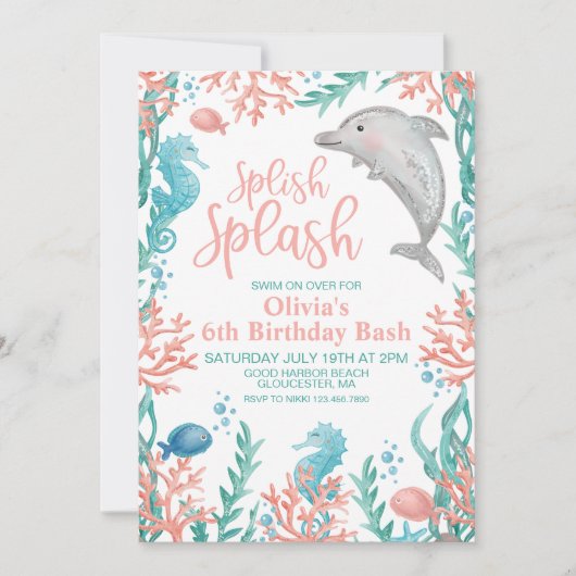 Dolphin unter dem Meer Einladung zum Geburtstag (Vorderseite)