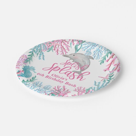 Dolphin Untersee Geburtstag Pappteller (Schrägansicht)