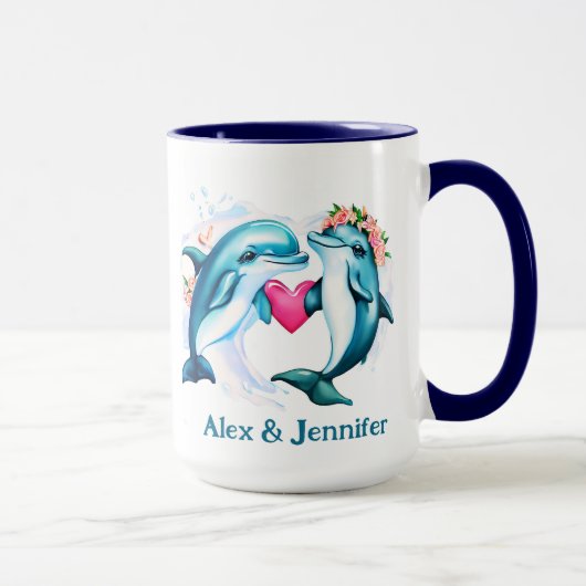 Dolphin Valentine Couple Names Personalisiert Tasse (Rechts)