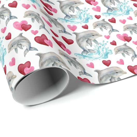 Dolphin Valentine Wrapping Paper Geschenkpapier (Rolleneckpunkt)