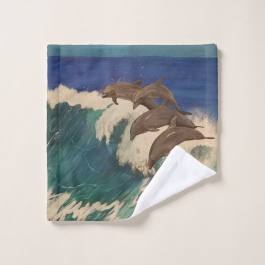 Dolphin Waves Badhandtuch Set (Waschlappen)