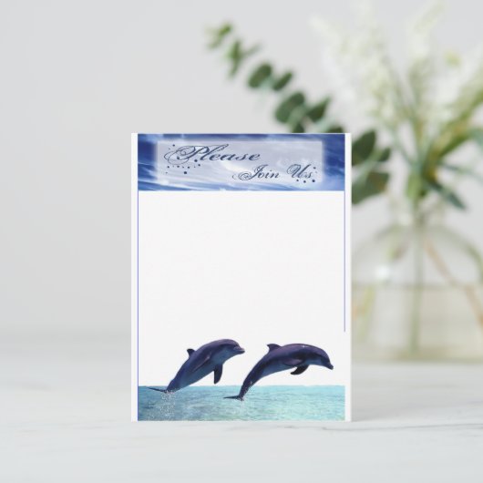 Dolphin Wedding Invitation Beach Wedding Empfang Einladungspostkarte (Stehend Vorderseite)