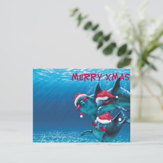 Dolphin Weihnachtsmannmütze Weihnachten Postkarte (Stehend Vorderseite)