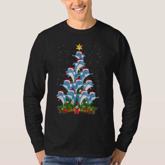 Dolphin Weihnachtsmannmütze Weihnachtsbaum T-Shirt (Vorderseite)