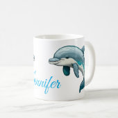 Dolphin with custom Name blue sea animal Design Kaffeetasse (VorderseiteRechts)