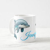Dolphin with custom Name blue sea animal Design Kaffeetasse (Vorderseite Links)