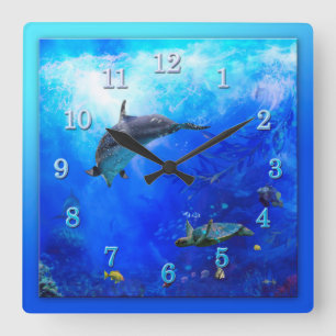 Dolphin World WIND ON THE WATER Quadratische Wanduhr