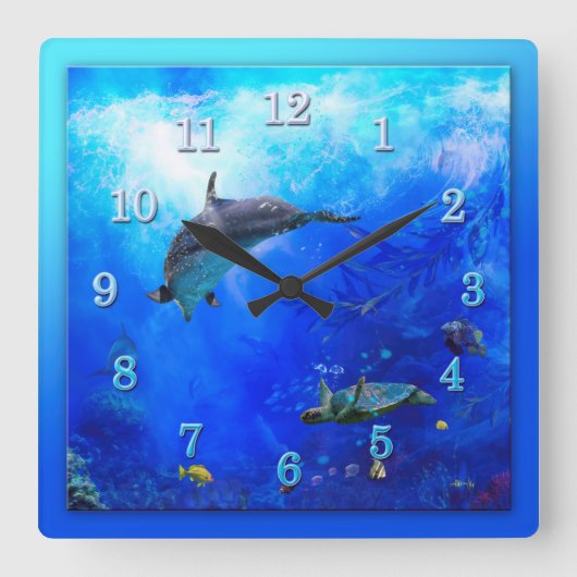 Dolphin World WIND ON THE WATER Quadratische Wanduhr (Vorderseite)