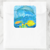Dolphin Yellow Tang Tropischer Fisch Quadratischer Aufkleber (Tasche)