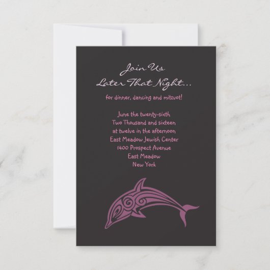 DOLPHINS Bat Mitzvah Party Karte pink (Vorderseite)