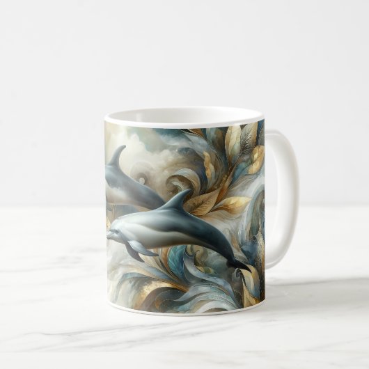Dolphins Golden Botanical Dreamscape Kaffeetasse (VorderseiteRechts)