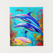 Dolphins in Ocean with Beautiful Coral Reef Design Wandteppich (Vorderseite)