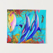 Dolphins in Ocean with Beautiful Coral Reef Design Wandteppich (Vorderseite (Horizontal))