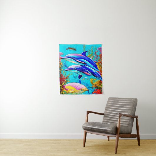Dolphins in Ocean with Beautiful Coral Reef Design Wandteppich (Beispiel)