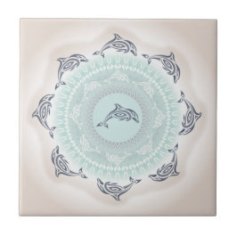 Dolphins Mandala Pale Blue Taupe Fliese