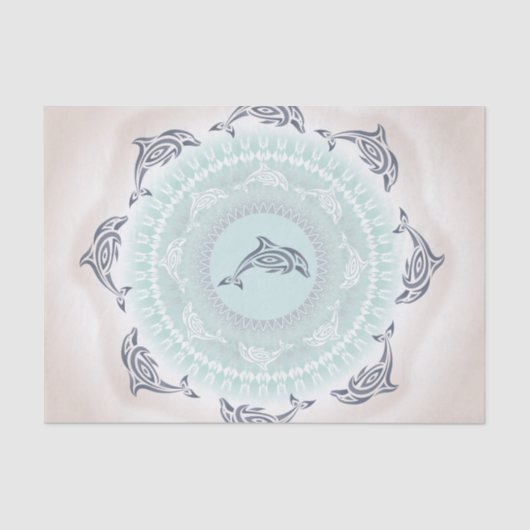 Dolphins Mandala Pale Blue Taupe Seidenpapier (Vorderseite)