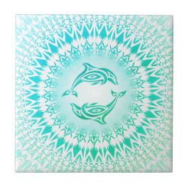 Dolphins Mandala Türkisgrün Fliese