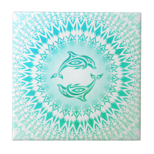 Dolphins Mandala Türkisgrün Fliese