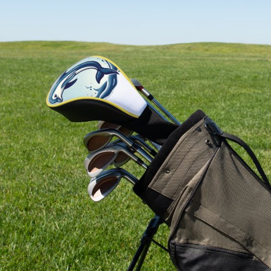 Dolphins ocean's wave luxury leather design golf headcover (In SItu)